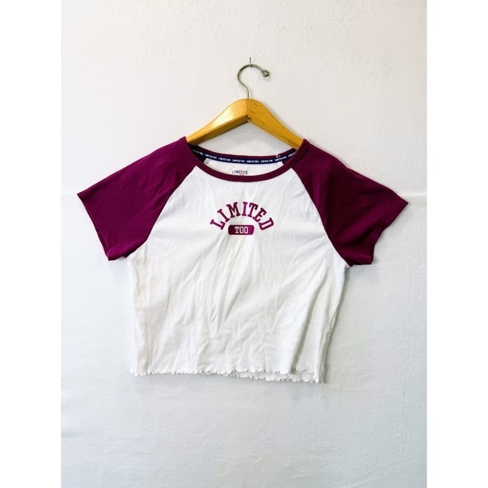 Y2K Vintage Limited Too Baby Tee Top Shirt Purple Raglan Sport Ruffle Millennial